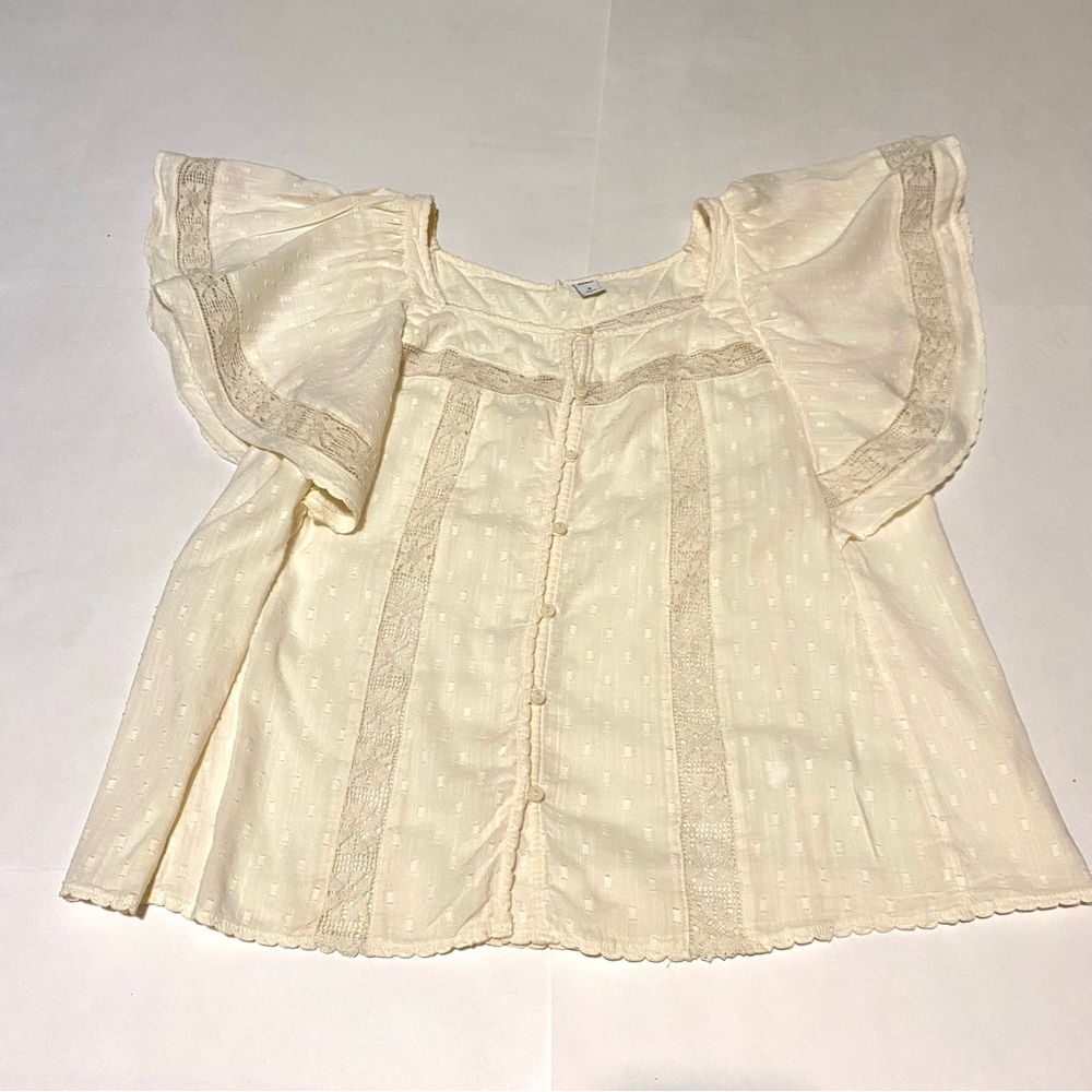 Cream Flutter Sleeve Vintage Blouse - Picture 3 of 8